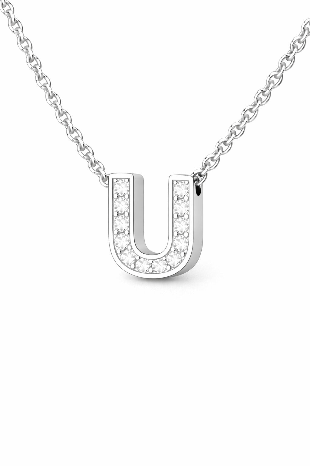 JeenMata Lab Grown Diamond Initial “U” Letter Necklace – Elegant Alphabet Pendant Gift – 18K White Gold Plating for Women