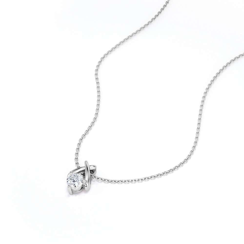 JeenMata X-Shaped Round Cut Certified Lab Diamond Pendant Necklace in 18K White Gold over Silver