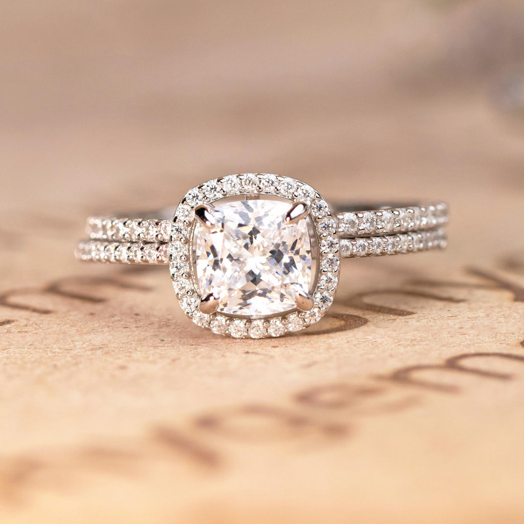 Pave 1.5 Carat Moissanite Cushion Cut Bridal Set