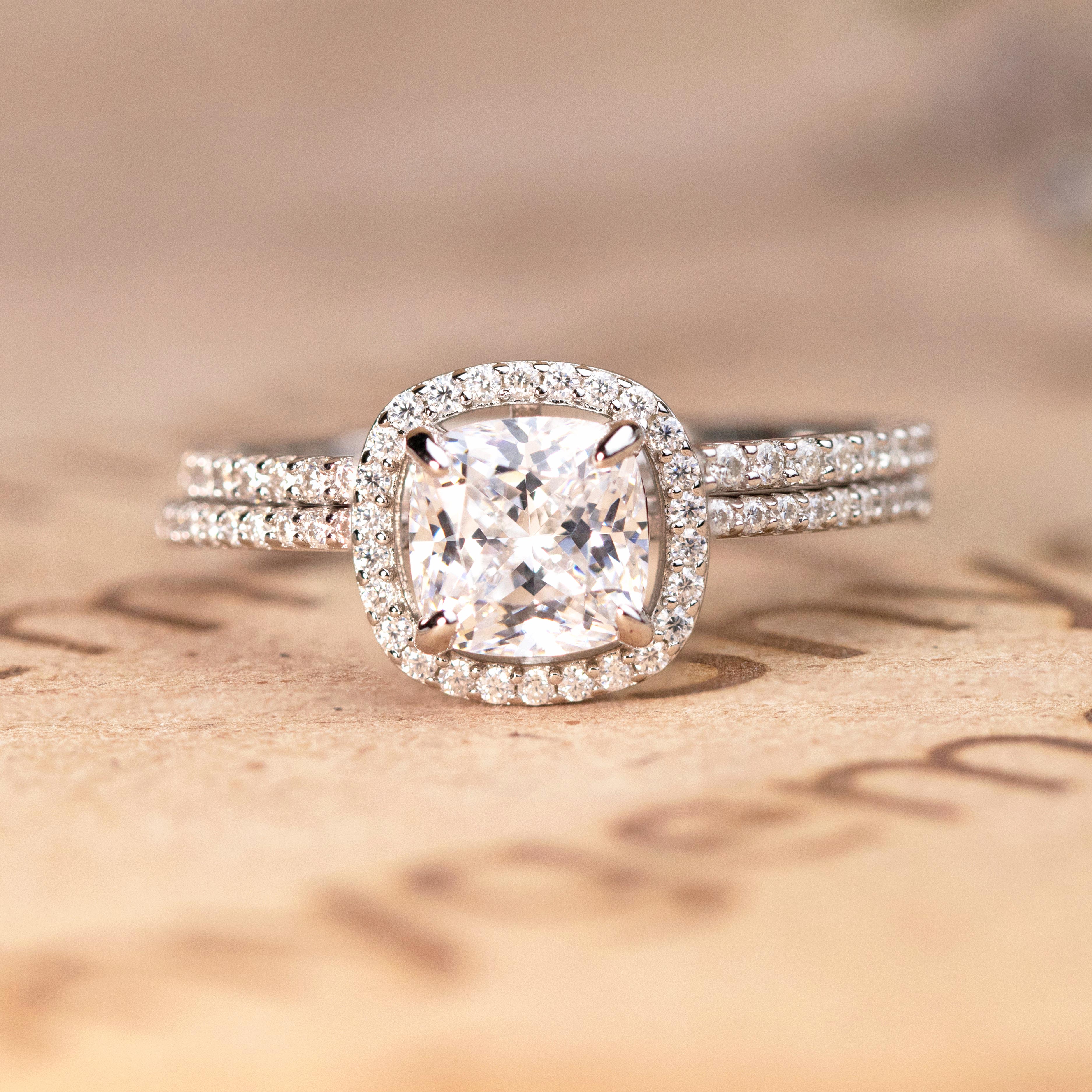 Pave 1.5 Carat Moissanite Cushion Cut Bridal Set