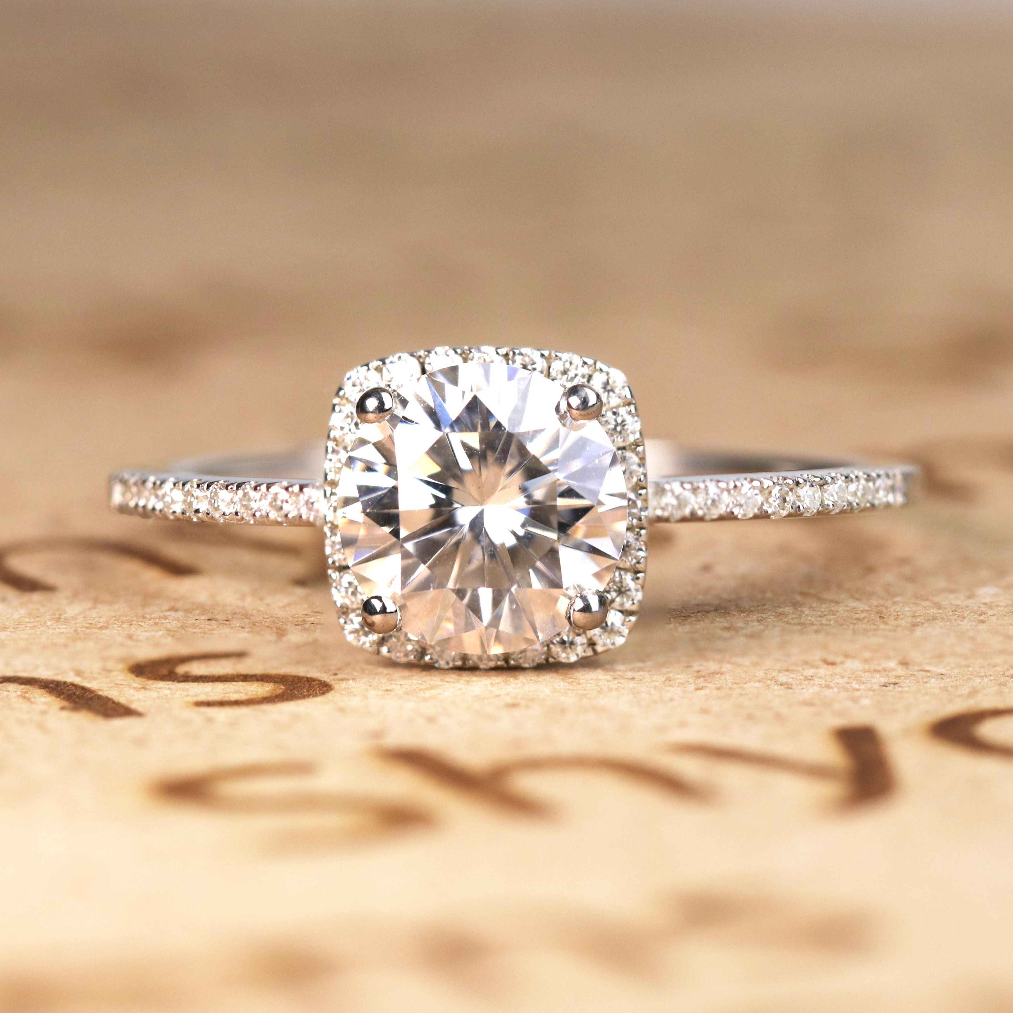 1.50 Carat Round Cut Moissanite  Halo Engagement Ring