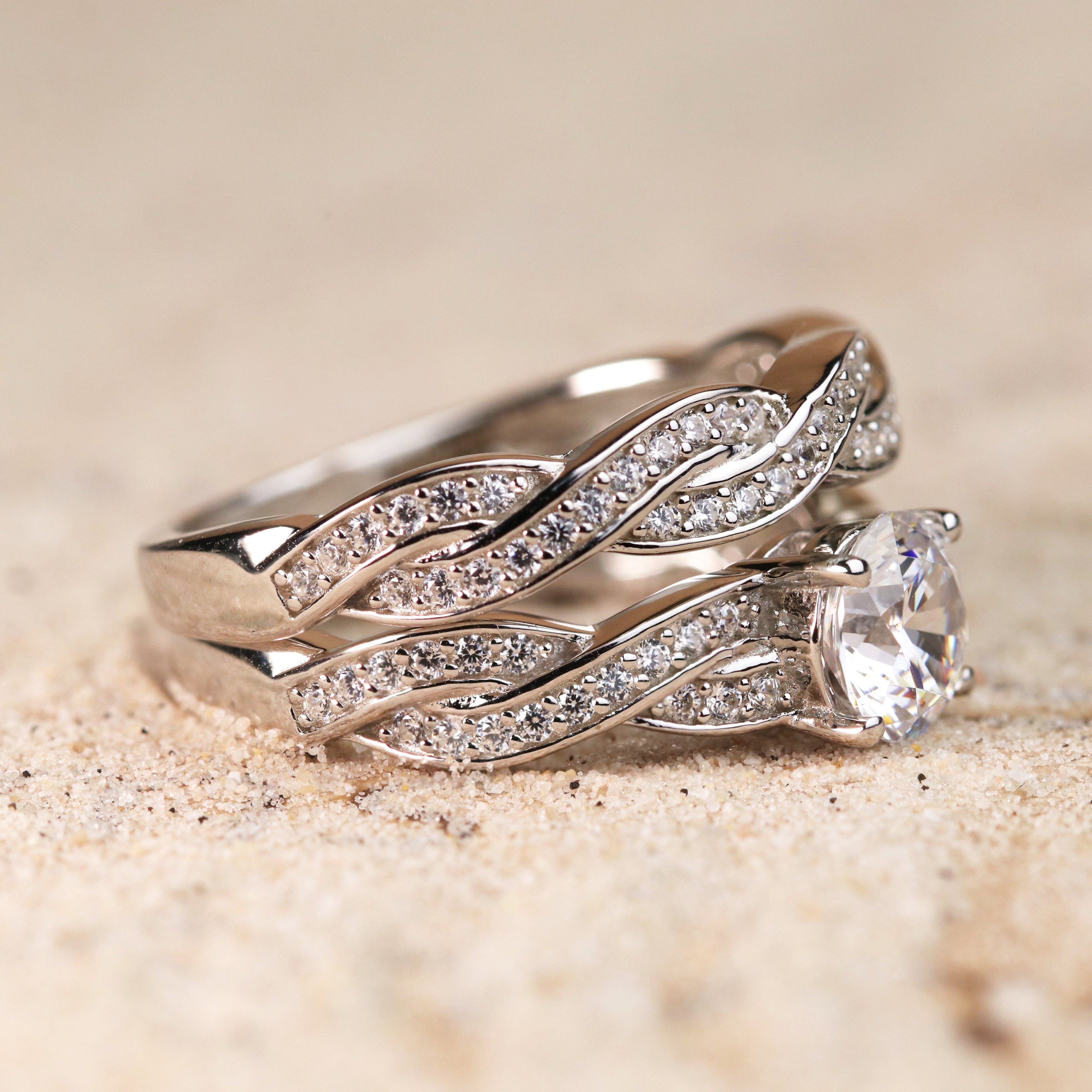 Infinity 1.50 Carat Round Cut Moissanite Wedding Ring Set