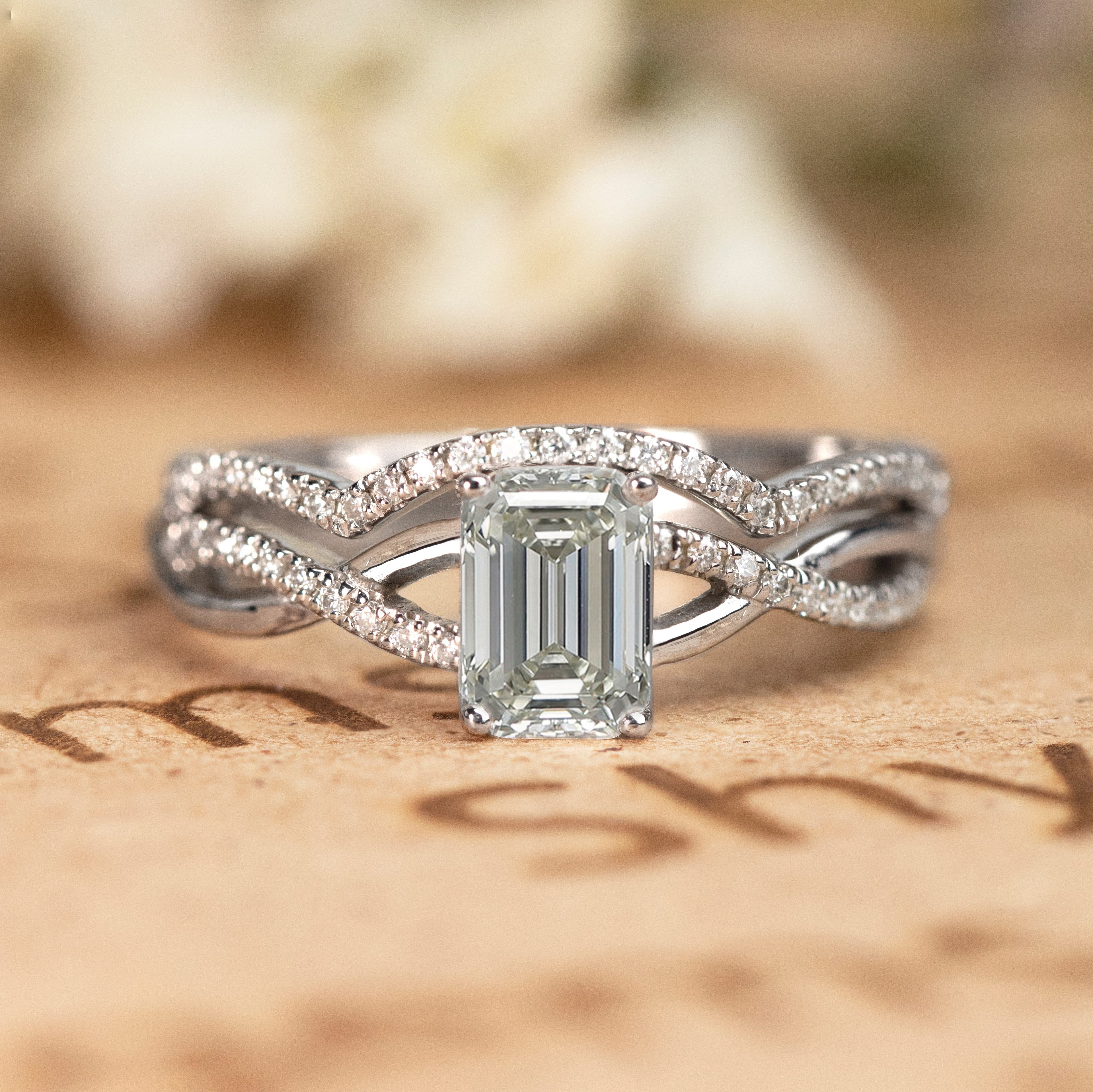 Three Stone 1.50 Carat Emerald Cut Moissanite Bridal Set