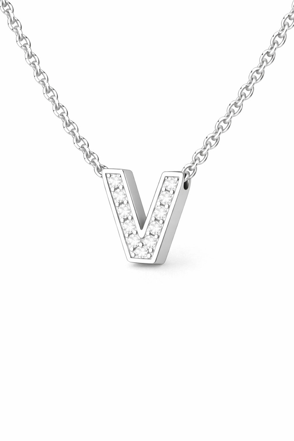JeenMata Lab Grown Diamond Initial “V” Letter Necklace – Elegant Alphabet Pendant Gift – 18K White Gold Plating for Women