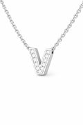 JeenMata Lab Grown Diamond Initial “V” Letter Necklace – Elegant Alphabet Pendant Gift – 18K White Gold Plating for Women