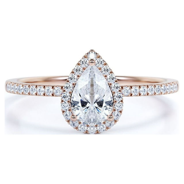 Vintage 0.50 ct Pear Shaped Diamond Halo Engagement Ring in 10K White Gold