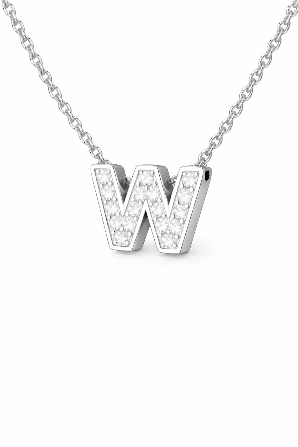 JeenMata Lab Grown Diamond Initial “W” Letter Necklace – Elegant Alphabet Pendant Gift – 18K White Gold Plating for Women