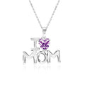 I Love Mom Heart Shaped Purple Stone Pendant Necklace with 18K White Gold over Silver - February Birthstone - Mother's Day Jewelry Gift