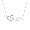 Open Heart Mom with Decorated Ice Blue Stone Pendant Necklace in 18K White Gold over Silver - March Birthstone - Gift for Mom