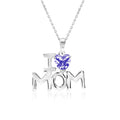 I Love Mom Heart Shaped Multi-Color Purple Stone Pendant Necklace with 18K White Gold over Silver - June Birthstone - Mother's Day Jewelry Gift