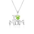 I Love Mom Heart Shaped Light Green Stone Pendant Necklace with 18K White Gold over Silver - August Birthstone - Mother's Day Jewelry Gift