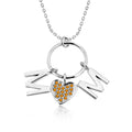 Circle Pendant with MOM Charms Pendant Necklace in 18K White Gold over Silver - Yellow Stone Embellished - November Birthstone