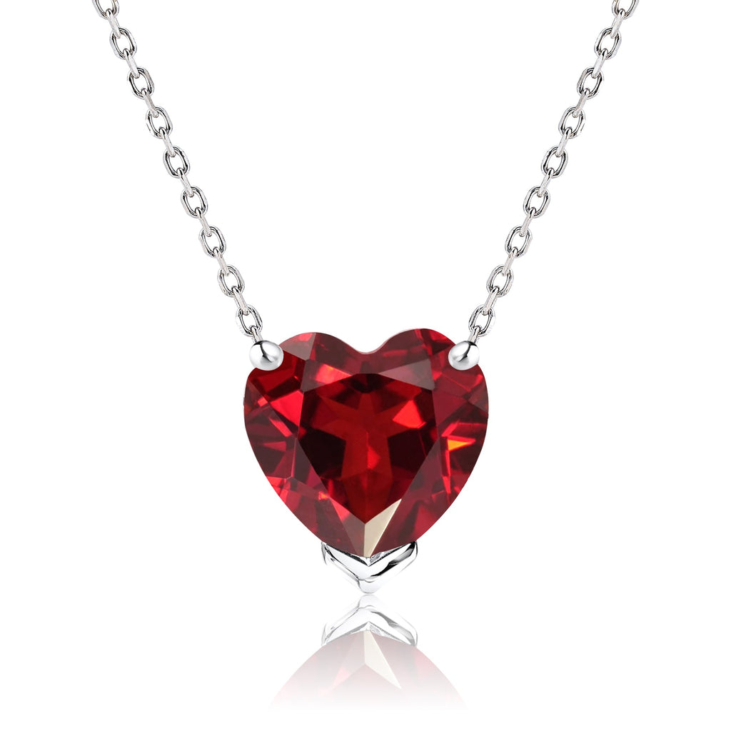 Gorgeous 1 Carat Heart Cut - SWAROVSKI Garnet - January Birthstone Pendant Necklace in 18K White Gold Plating over Silver
