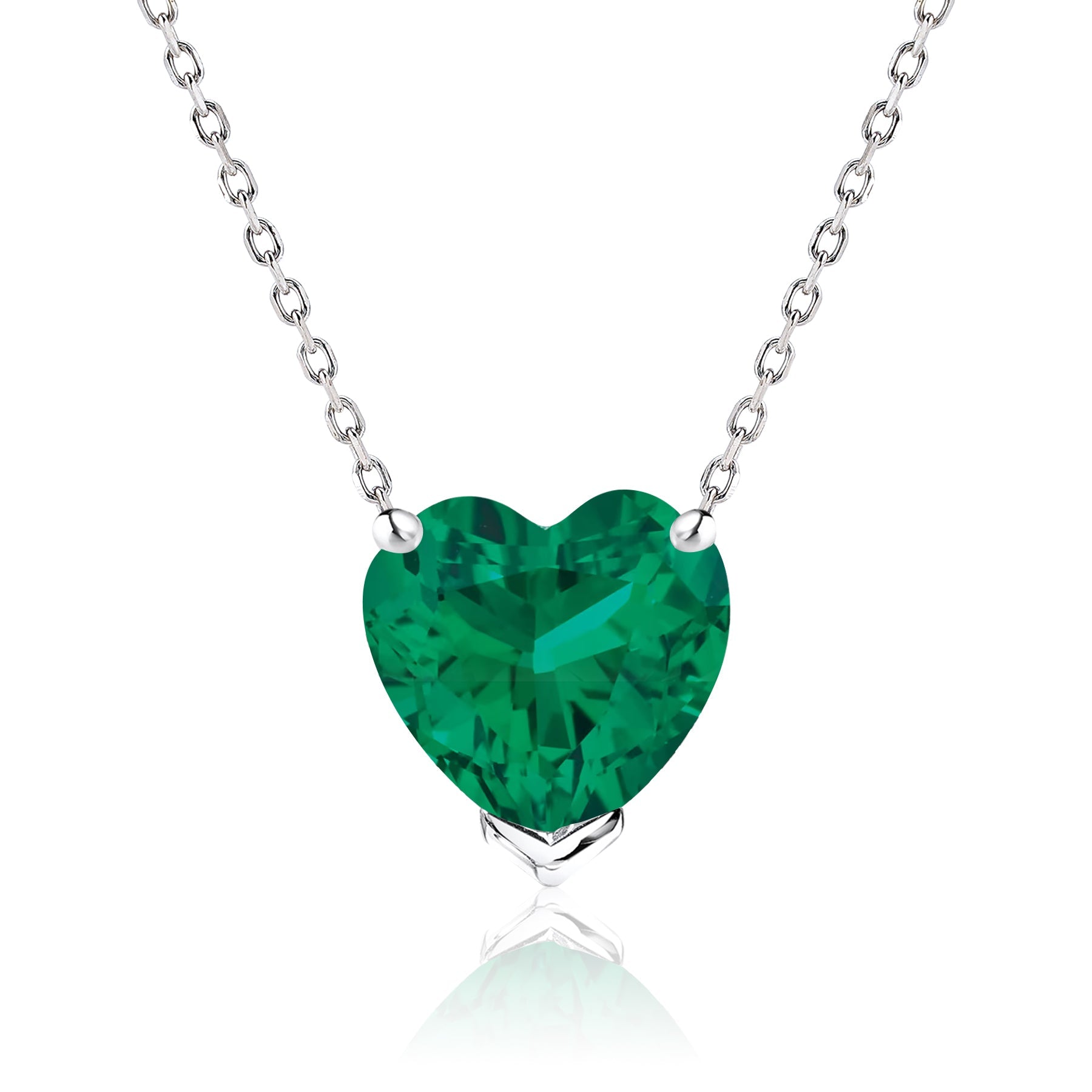 Gorgeous 1 Carat Heart Cut - SWAROVSKI Emerald - May Birthstone Pendant Necklace in 18K White Gold Plating over Silver