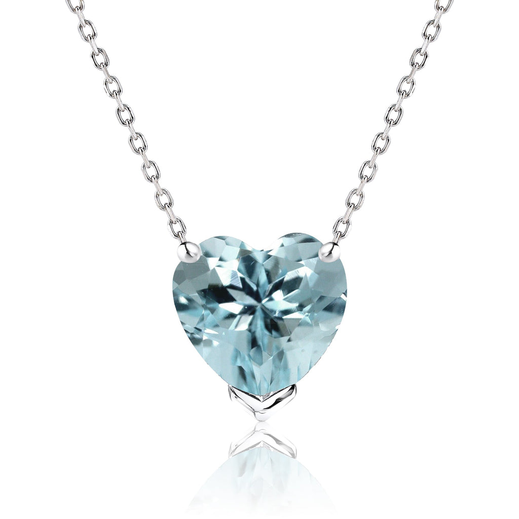 Gorgeous 1 Carat Heart Cut - SWAROVSKI Aquamarine - March Birthstone Pendant Necklace in 18K White Gold Plating over Silver