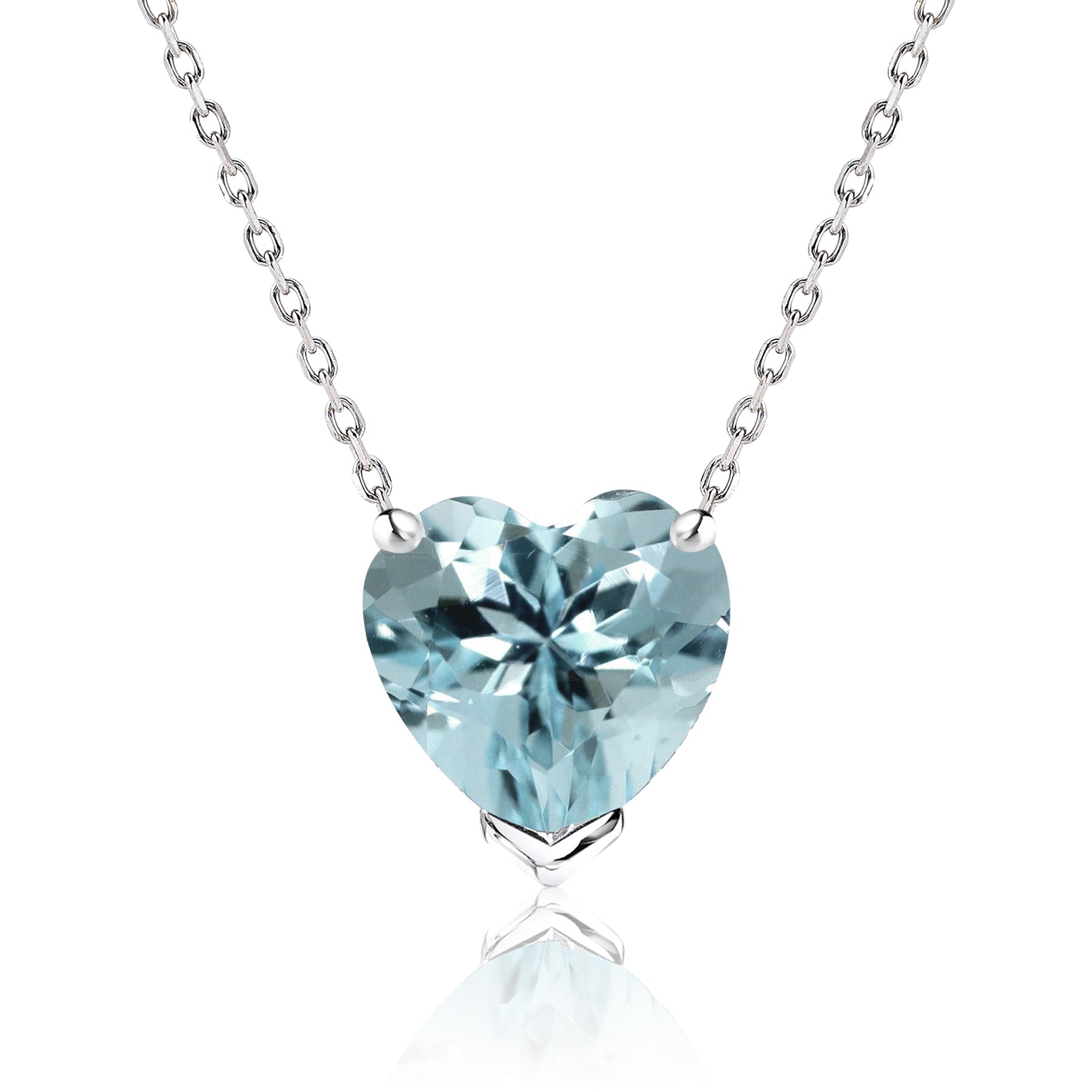 Gorgeous 1 Carat Heart Cut - SWAROVSKI Aquamarine - March Birthstone Pendant Necklace in 18K White Gold Plating over Silver