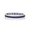 2 Carat Princess Cut February - Amethyst - Birthstone Channel Set Wedding Band - Eternity Wedding Ring in 18K White Gold Over Silver