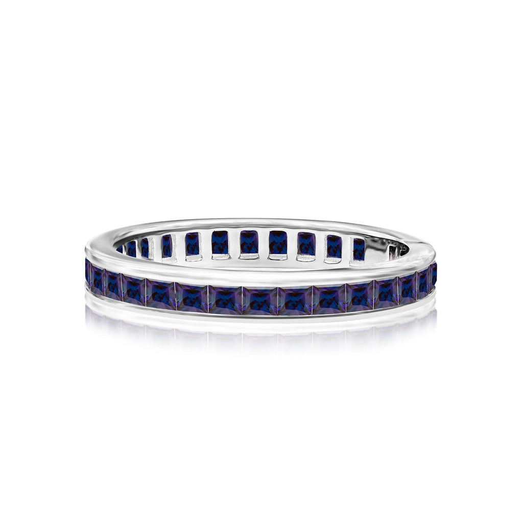 2 Carat Princess Cut June - Alexandrite - Birthstone Channel Set Wedding Band - Eternity Wedding Ring in 18K White Gold Over Silver