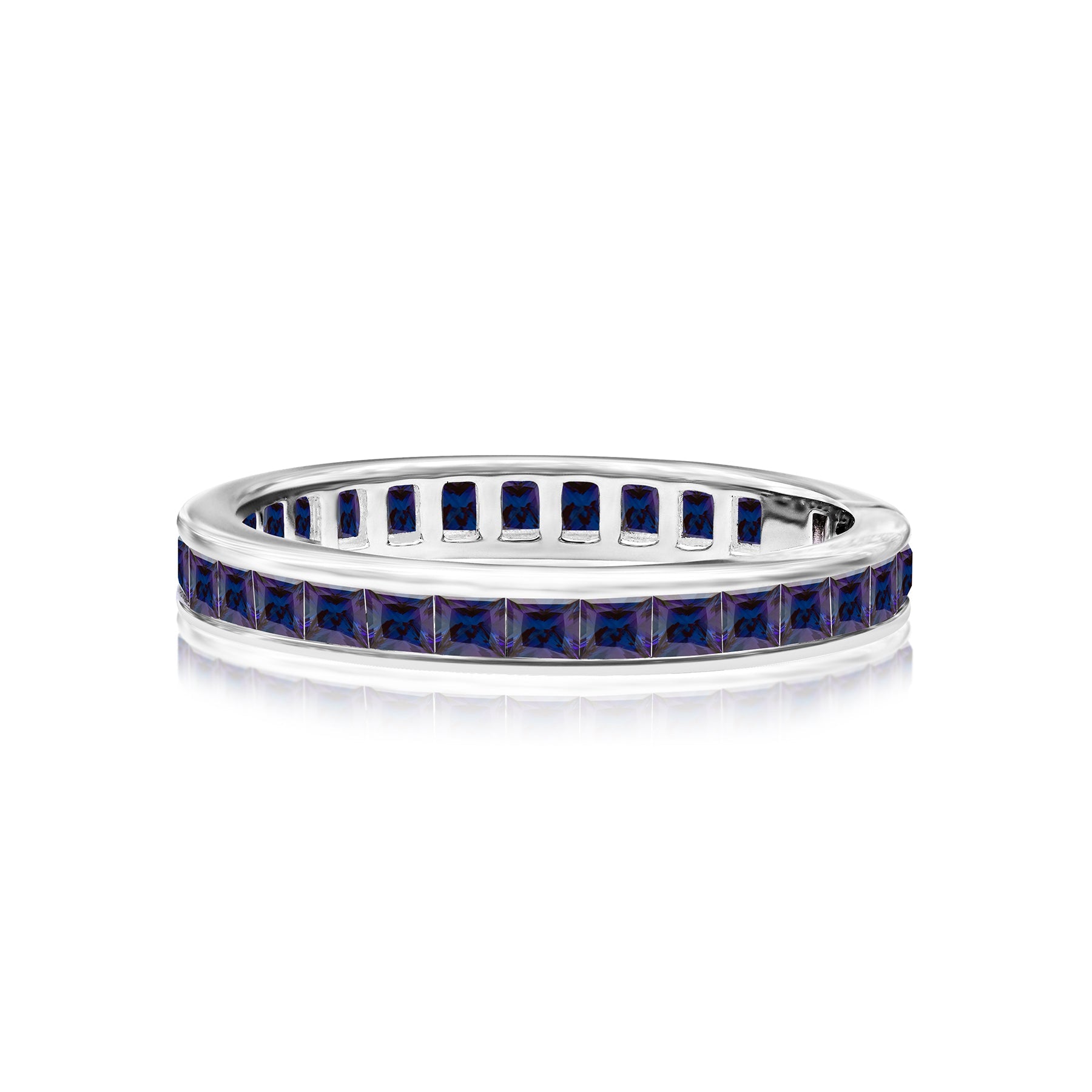 2 Carat Princess Cut June - Alexandrite - Birthstone Channel Set Wedding Band - Eternity Wedding Ring in 18K White Gold Over Silver