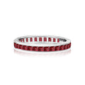 2 Carat Princess Cut January - Garnet - Birthstone Channel Set Wedding Band - Eternity Wedding Ring in 18K White Gold Over Silver