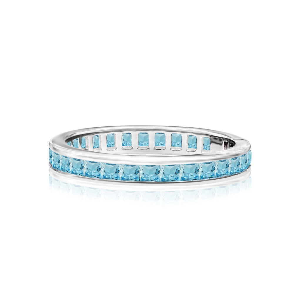 2 Carat Princess Cut December - Blue Topaz - Birthstone Channel Set Wedding Band - Eternity Wedding Ring in 18K White Gold Over Silver