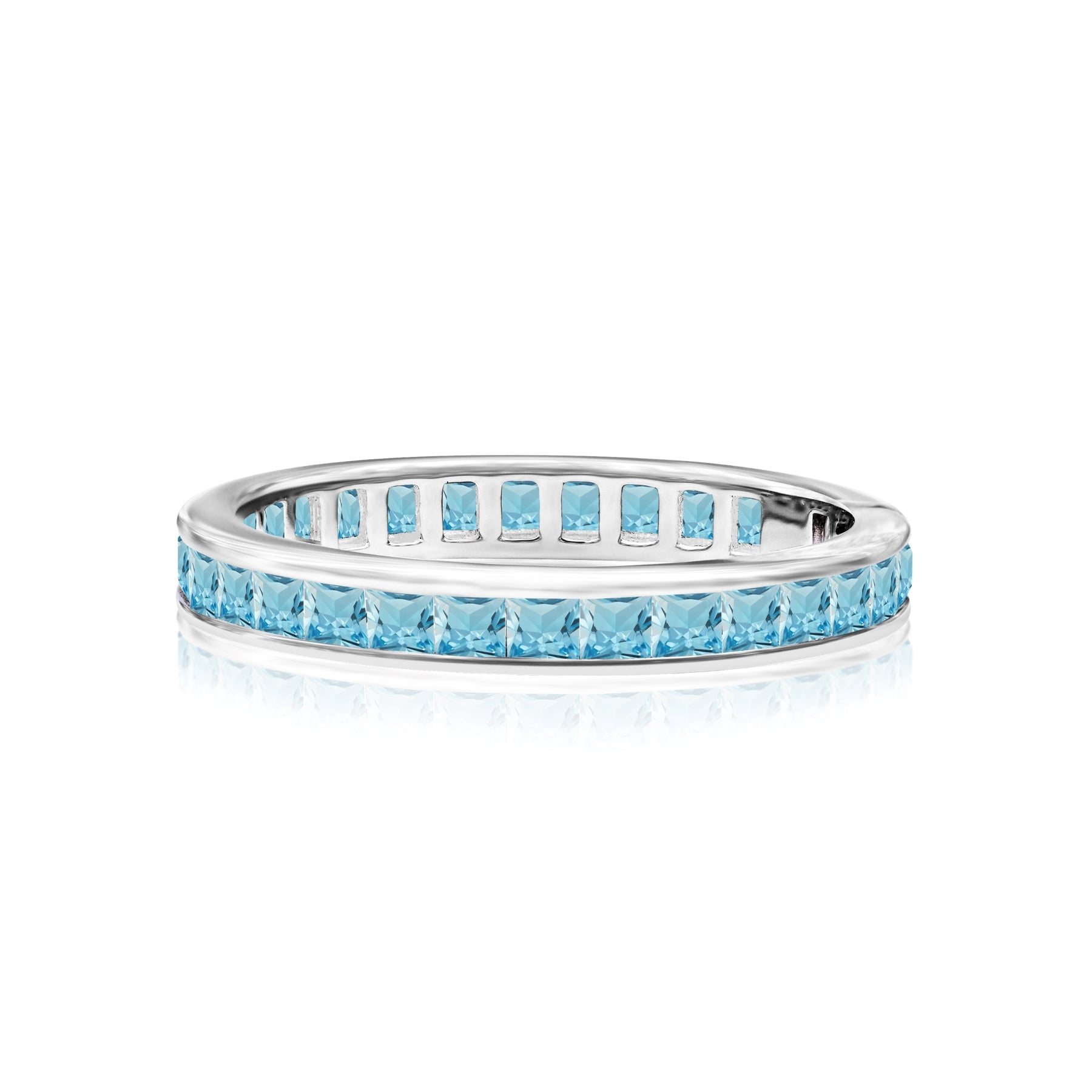 2 Carat Princess Cut December - Blue Topaz - Birthstone Channel Set Wedding Band - Eternity Wedding Ring in 18K White Gold Over Silver