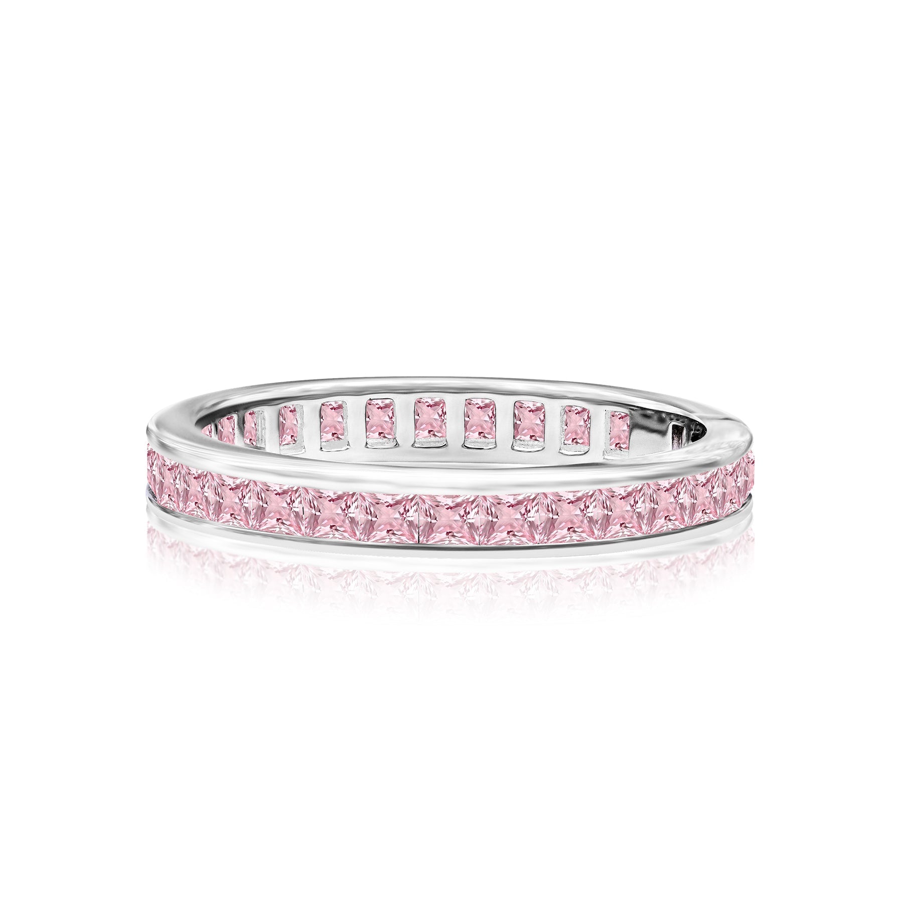2 Carat Princess Cut October - Pink Tourmaline - Birthstone Channel Set Wedding Band - Eternity Wedding Ring in 18K White Gold Over Silver