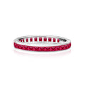 2 Carat Princess Cut July - Ruby - Birthstone Channel Set Wedding Band - Eternity Wedding Ring in 18K White Gold Over Silver