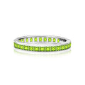 2 Carat Princess Cut August - Peridot - Birthstone Channel Set Wedding Band - Eternity Wedding Ring in 18K White Gold Over Silver