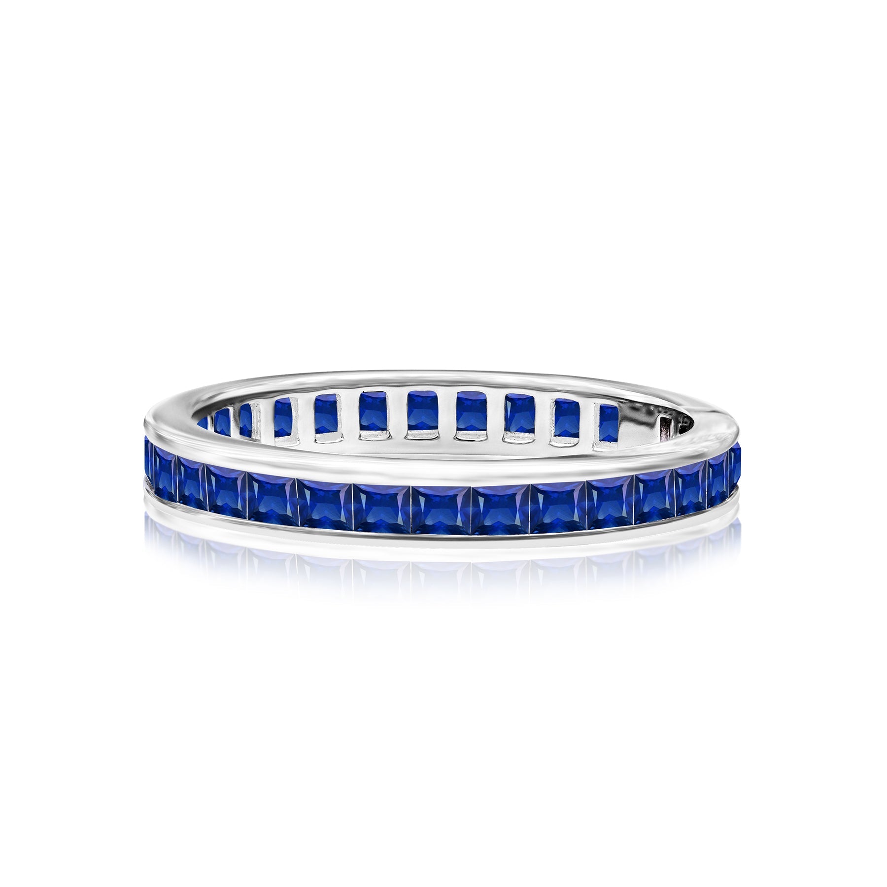 2 Carat Princess Cut September - Blue Sapphire - Birthstone Channel Set Wedding Band - Eternity Wedding Ring in 18K White Gold Over Silver