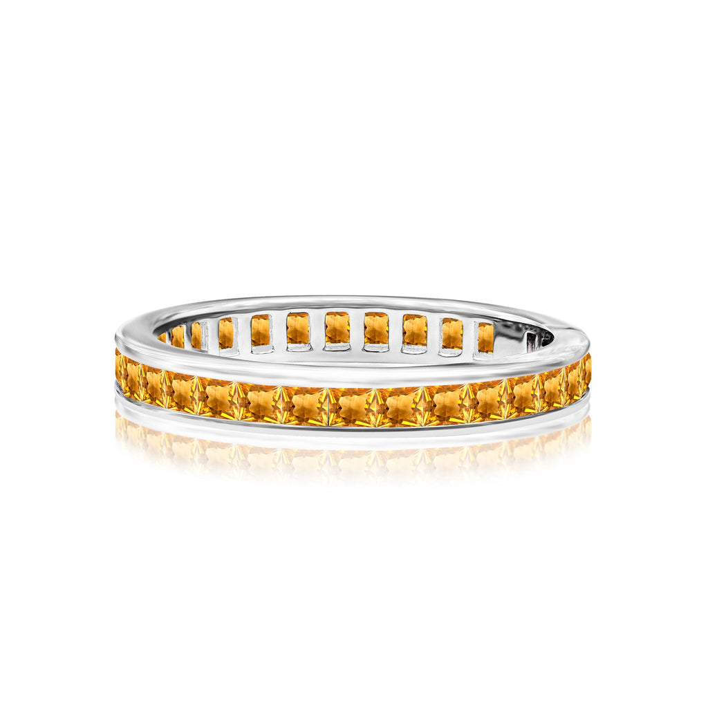 2 Carat Princess Cut November - Citrine - Birthstone Channel Set Wedding Band - Eternity Wedding Ring in 18K White Gold Over Silver