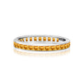 2 Carat Princess Cut November - Citrine - Birthstone Channel Set Wedding Band - Eternity Wedding Ring in 18K White Gold Over Silver