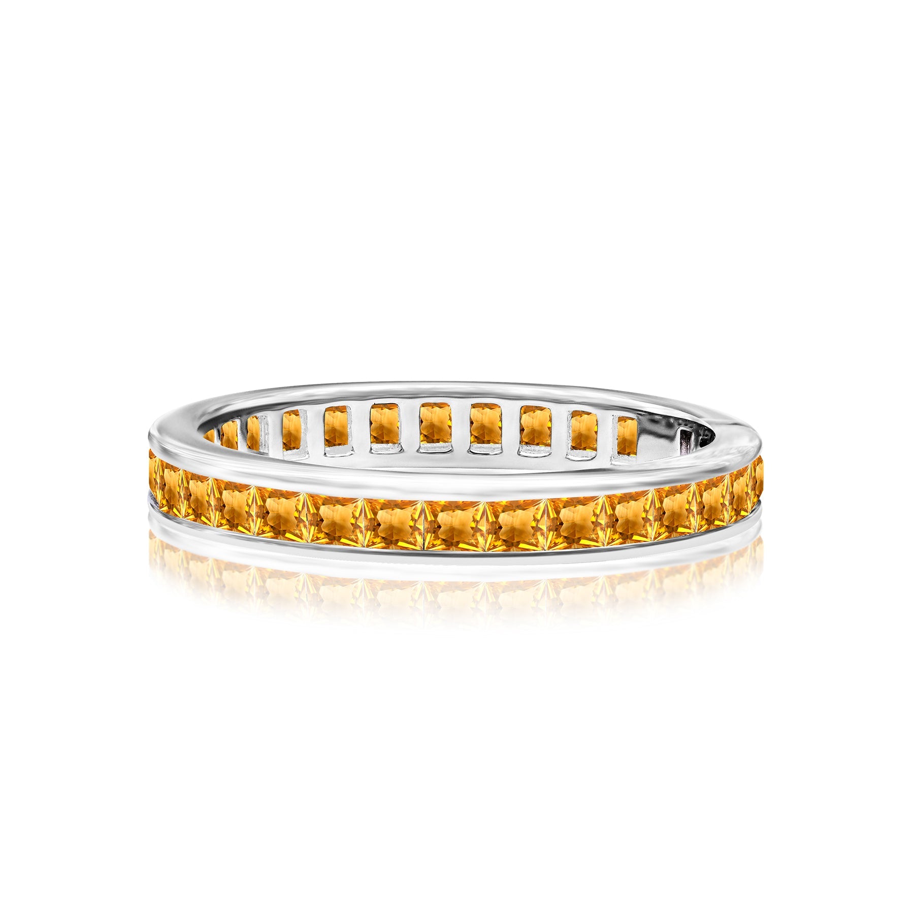 2 Carat Princess Cut November - Citrine - Birthstone Channel Set Wedding Band - Eternity Wedding Ring in 18K White Gold Over Silver