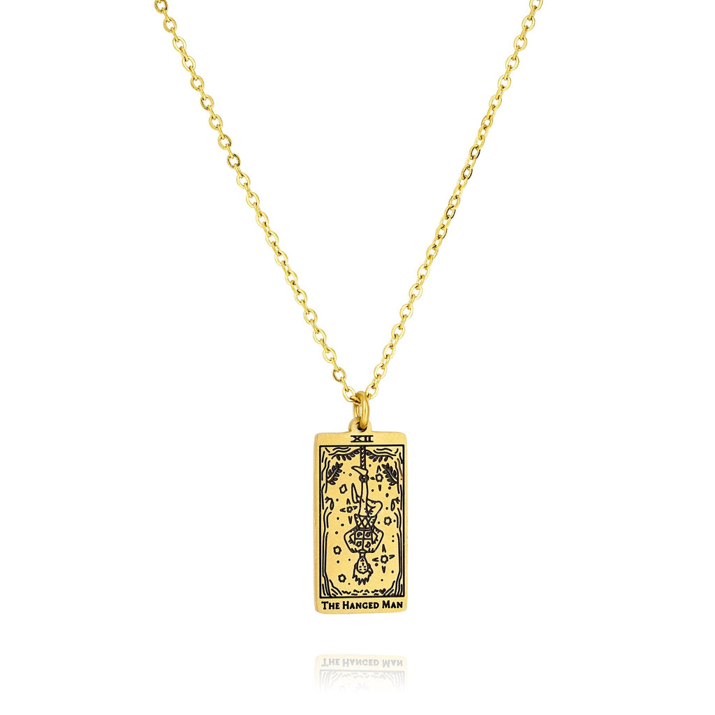 JeenMata Tarot Necklace - The Hanged Man - Customized Tarot Pendant Jewelry for Unisex in Yellow Gold Plated