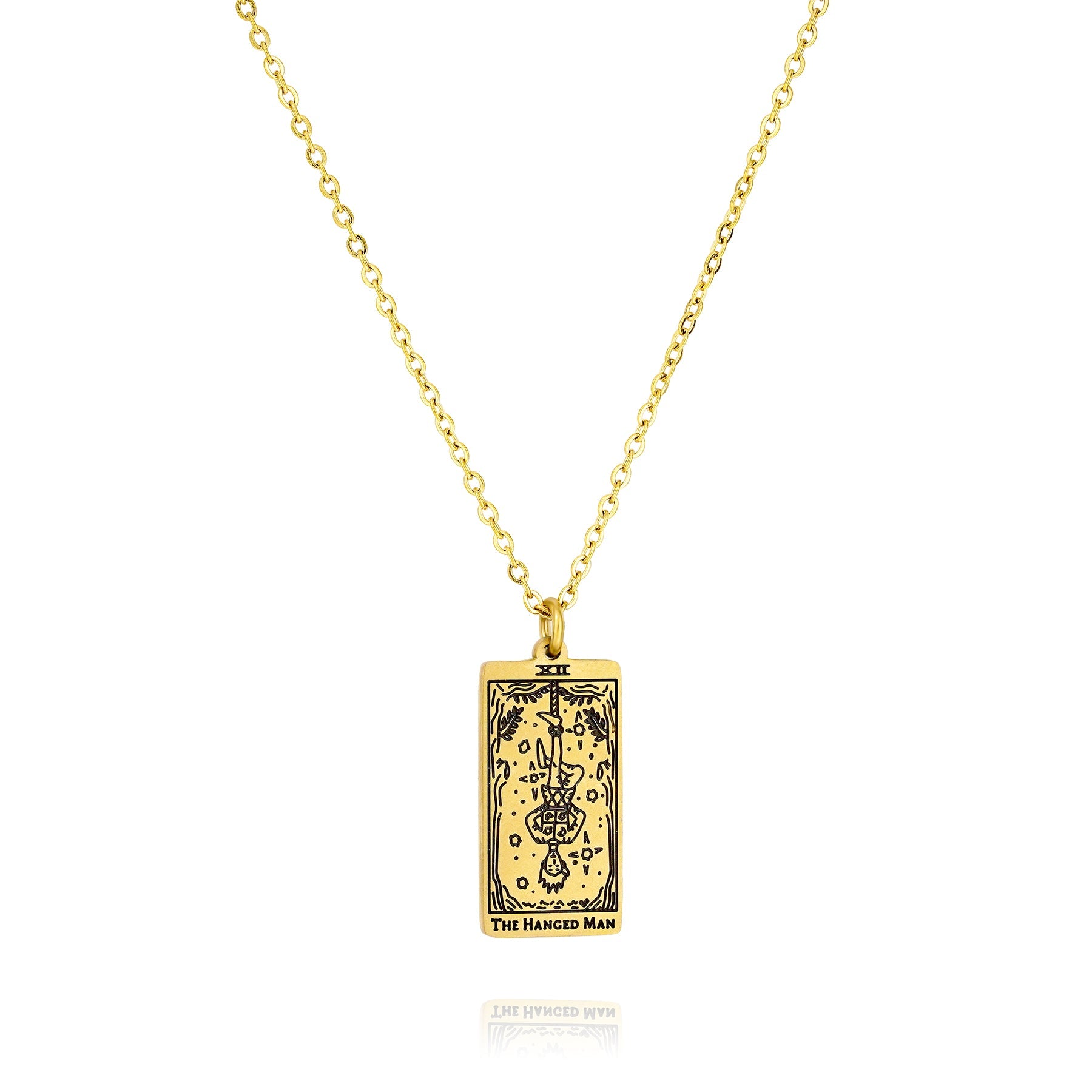 JeenMata Tarot Necklace - The Hanged Man - Customized Tarot Pendant Jewelry for Unisex in Yellow Gold Plated