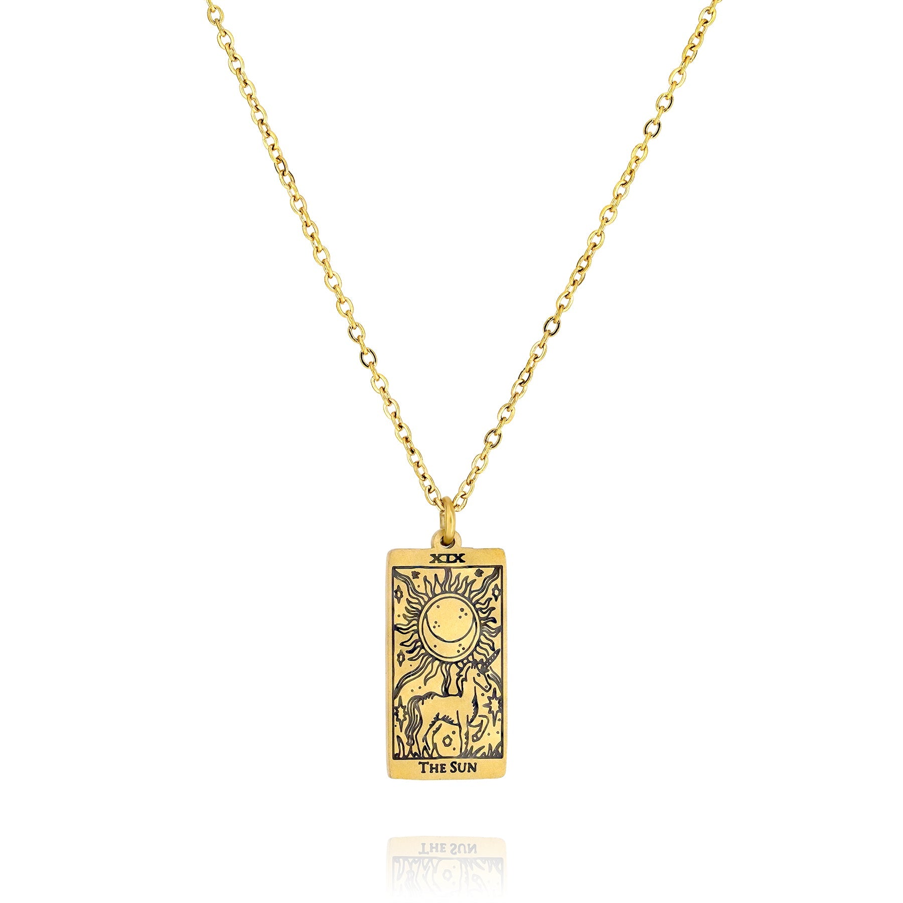 JeenMata Tarot Necklace - The Sun - Customized Tarot Pendant Jewelry for Unisex in Yellow Gold Plated