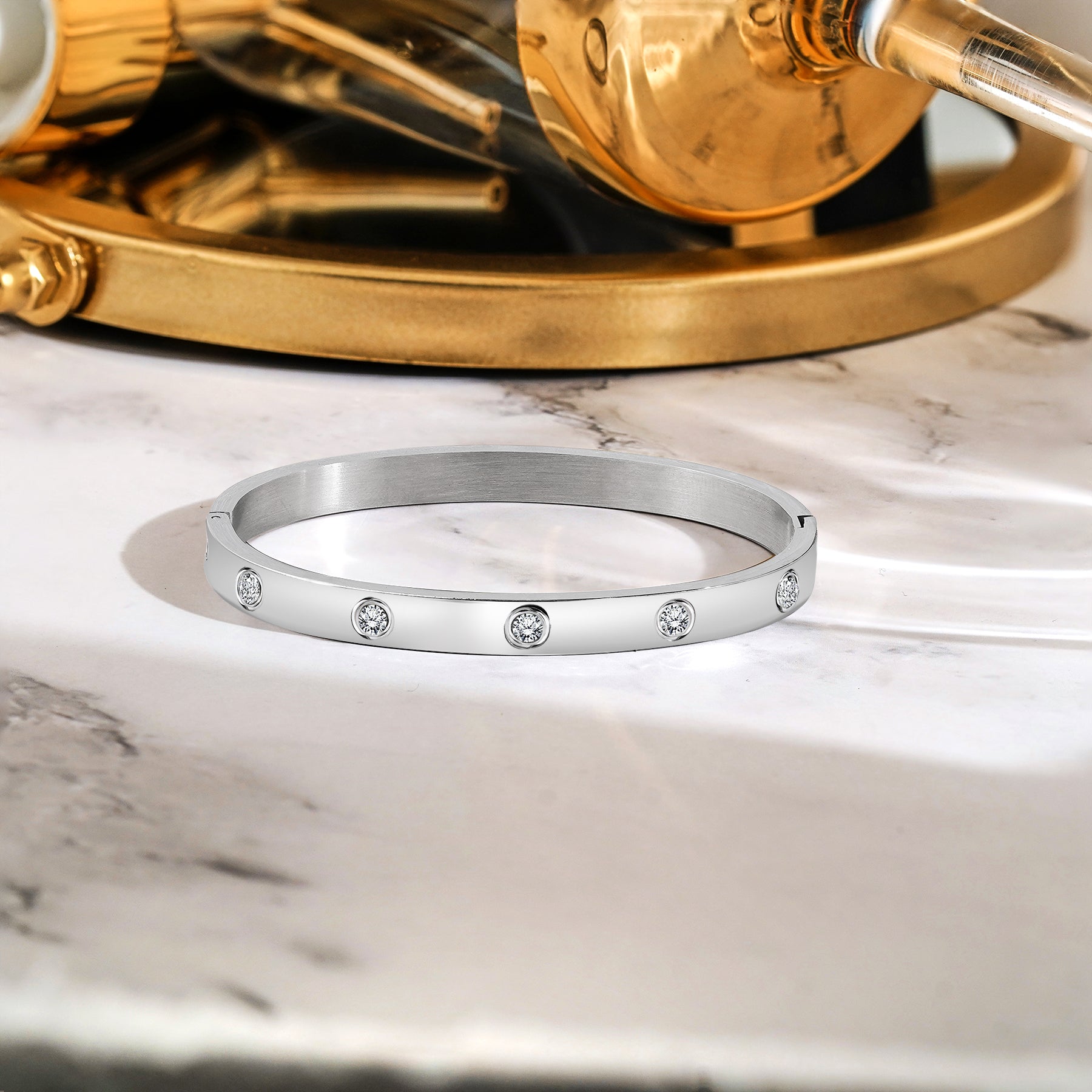 JEENMATA Flush Bezel Bracelet - Stylish Bangle Bracelet Jewelry for Women in White Gold Plating