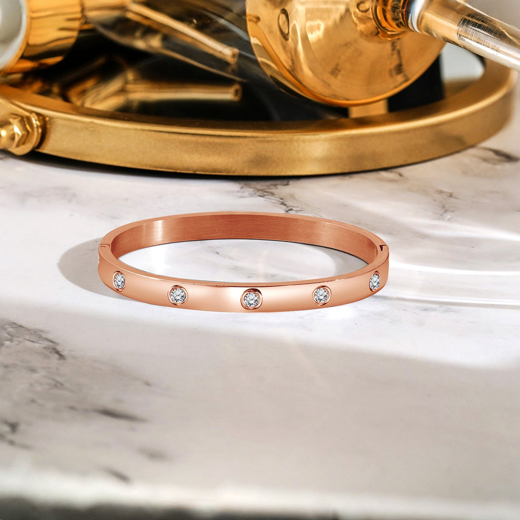 JEENMATA Flush Bezel Bracelet - Stylish Bangle Bracelet Jewelry for Women in White Gold Plating