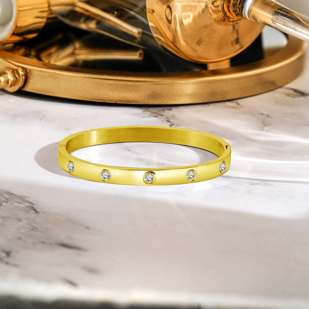 JEENMATA Flush Bezel Bracelet - Stylish Bangle Bracelet Jewelry for Women in White Gold Plating