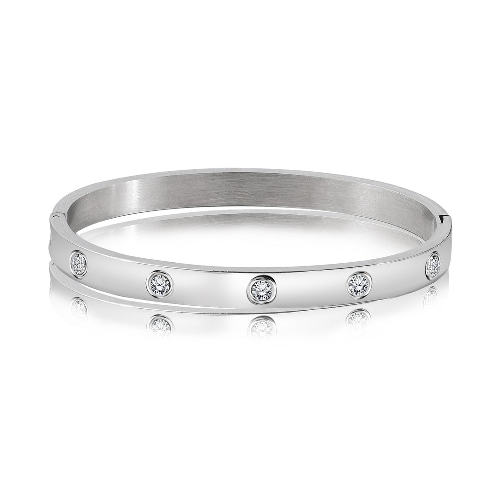 JEENMATA Flush Bezel Bracelet - Stylish Bangle Bracelet Jewelry for Women in White Gold Plating