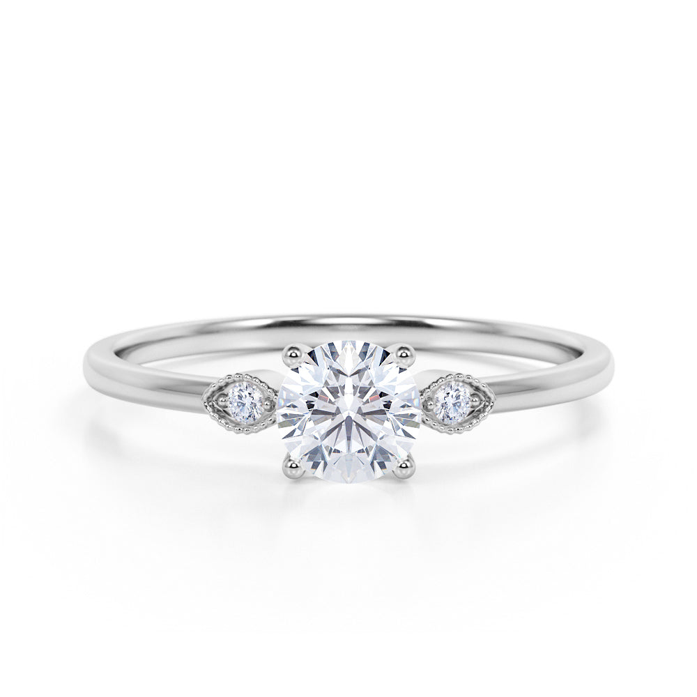 Certified 1.1 CT Round Lab Diamond Three Stone Milgrain Engagement ring
