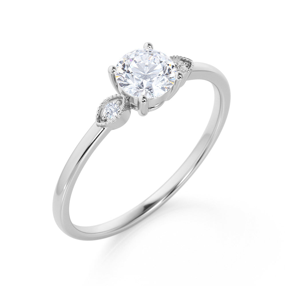 Certified 1.1 CT Round Lab Diamond Three Stone Milgrain Engagement ring