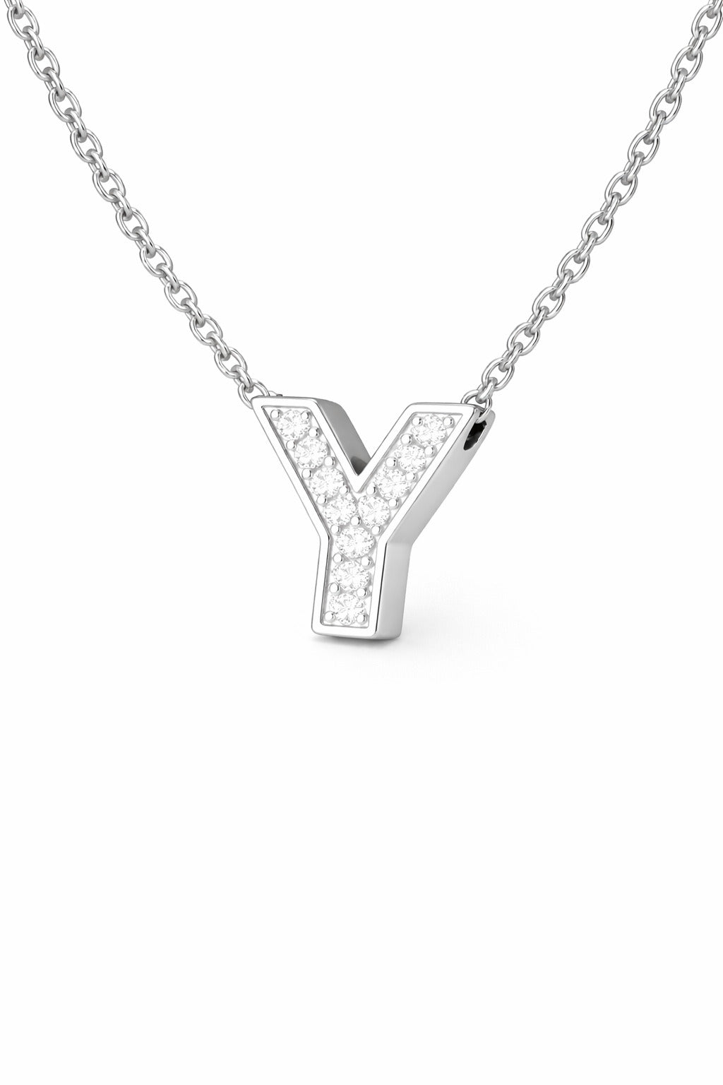 JeenMata Lab Grown Diamond Initial “Y” Letter Necklace – Elegant Alphabet Pendant Gift – 18K White Gold Plating for Women