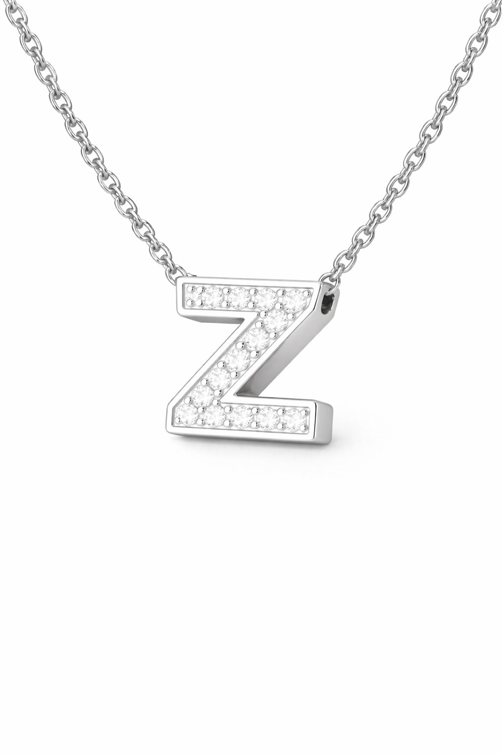 JeenMata Lab Grown Diamond Initial “Z” Letter Necklace – Elegant Alphabet Pendant Gift – 18K White Gold Plating for Women