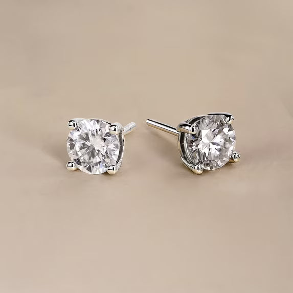 JeenMata Lab Grown Diamond Earrings 0.75 Carat Round Cut 18K White Gold Plated Solitaire Studs for Women