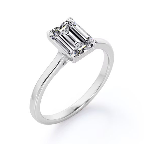 JeenMata 2 Carat Emerald Cut Engagement Ring - Prong Setting - Solitaire Promise Ring in 18K White Gold Plating for Women