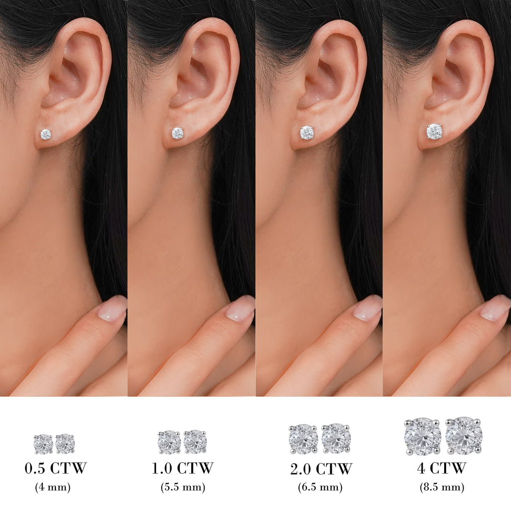 JeenMata 4 Prong 2 Carat Round Shaped Moissanite Solitaire Stud Earrings in 18k White Gold Plating for Women