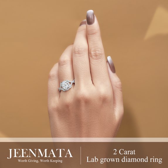 JeenMata 2 Carat Oval Cut Lab Grown Diamond - Engagement Ring with Infinity Band in 18K White Gold Plating for Woman