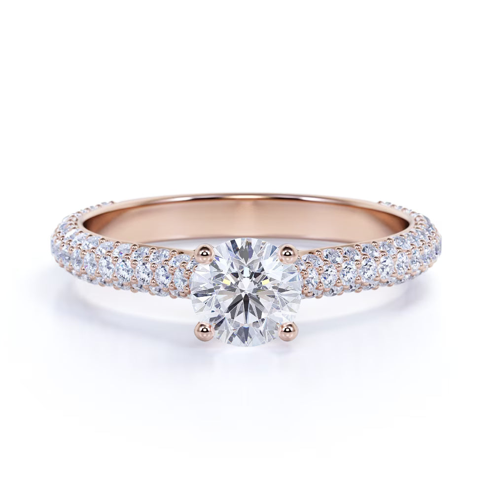 JeenMata 1.75 Carat Round Cut Moissanite Engagement Ring - Classic Engagement Ring - Cluster Ring - 18k Rose Gold Over Silver