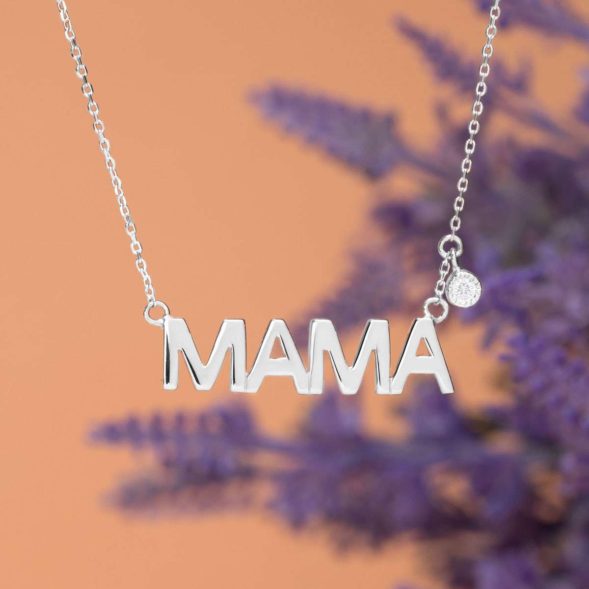 MAMA Certified Lab Diamond Pendant Necklace in 18K White Gold over Silver